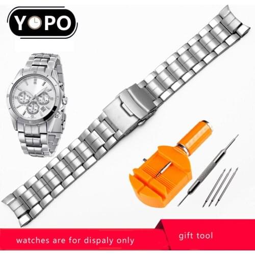 Yopo Replacement Strap EF-544 Stainless Steel Watchband 22mm Silver Bracelet Arc Interface Mens Watch Accessories