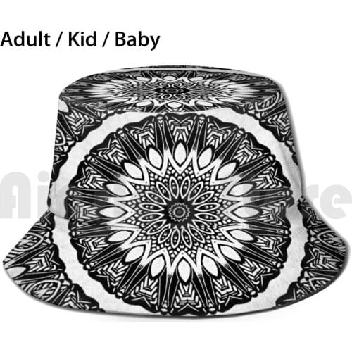 Black And White Mandala 2. Sun Hat Foldable UV Protection Black And White Black And White Mandala Sacred Geometry Pi