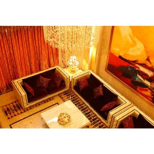 Modern sofa set living room furniture with leather and fabric combination 3 pcs