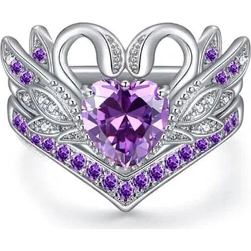 Trendy swan love heart ring for women prong setting cubic zirconia metal silver color lovers crown pairs of rings for Anniver