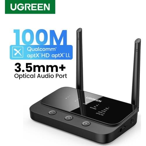 UGREEN 100m Long Range Bluetooth 5.0 Transmitter Receiver AptX LL AptX HD Audio Adapter Wireless Audio Dongle for TV Home Stereo