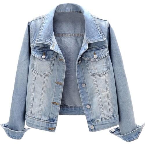 Spring Autumn Korean All-match Long-sleeve Denim Jacket Female Plus size 5XL Vintage Short Slim Casual Jeans Jackets Basic Coat