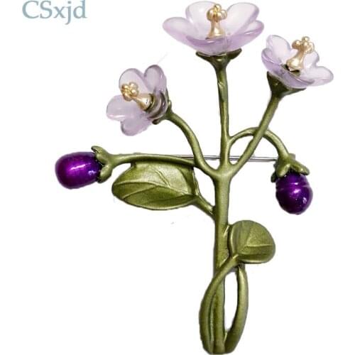 CSxjd Vintage Exquisite violet flowers Natural pearl branches Resins flowers Fashion Brooch pin Scarf Jewelry