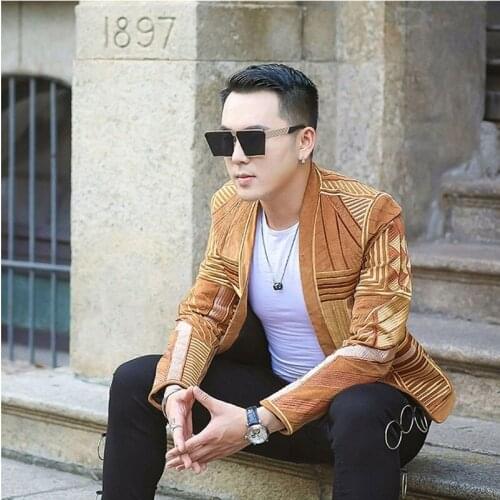 Hight Quality Corduroy Embroidery Suit Slim Fit Designer Mens Blazer Stage Party Jacket Men