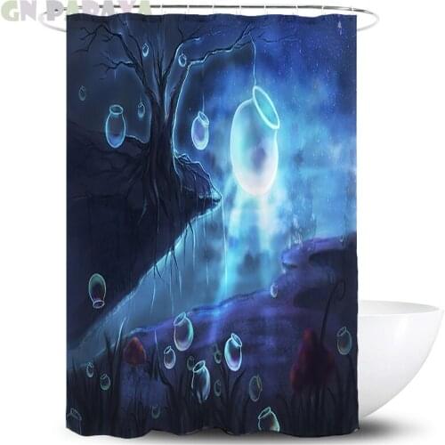 Bottle rafting Psychedelic Bath Curtains Waterproof Polyester Fabric moon night Shower Curtains Screen with Hooks Accessories