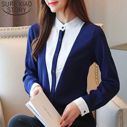 Casual Slim Women Clothing Office Ladies Shirts 2020 Fashion Women Chiffon Blouses Long Sleeve Stand Collar Women Tops 6378 50