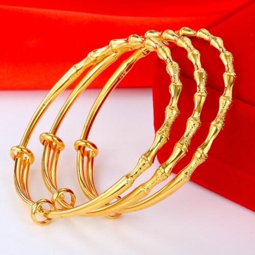 Womens Bamboo Knot Bangle Brass 24K Gold Push-pull Bracelet Implication Bring Good Luck Jewelry Wholesale