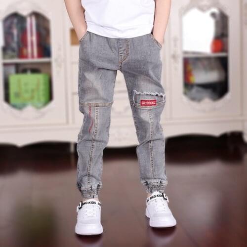 4-18T Fashionable Jeans For Boy Childrens Jeans Elastic Waist Printed Pencil Cowboy teenager Pants Students boys trousers