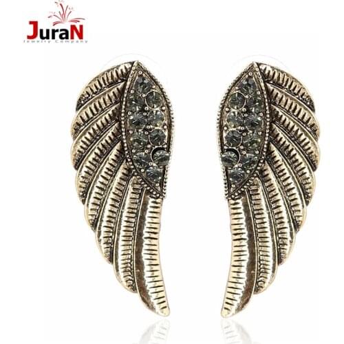 2018 Hot Angel Wings Vintage Earrings Rose Filled Glowing Austrian Crystal Stud Luxury Women Earrings Jewelry E1408