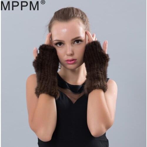 Womens Mink Fur Fingerless Gloves Mittens Real Knitted Mittens Strong Elasticity Mink Fur Mittens for Ladies Womens Gloves