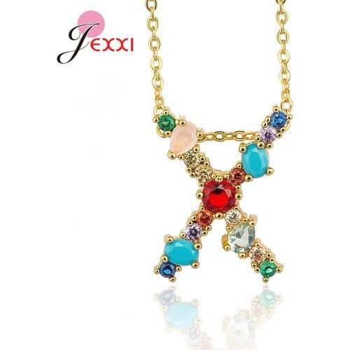 1pcs Wholesale Multicolor CZ Charm Necklace Fashion 26 Gold Alphabet Letter Pendant Necklace Micro Pave Zircon Letter Necklaces