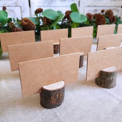 10pcs Wood Place Card Holders Table Number Name Card Holder with 10pcs Table Place Cards for Party Wedding