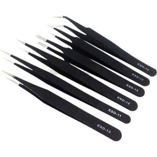 100Set/Lot 6Pcs/Set Precision Professional Set Anti-static Durable Stainless Steel Fine Super Tweezers
