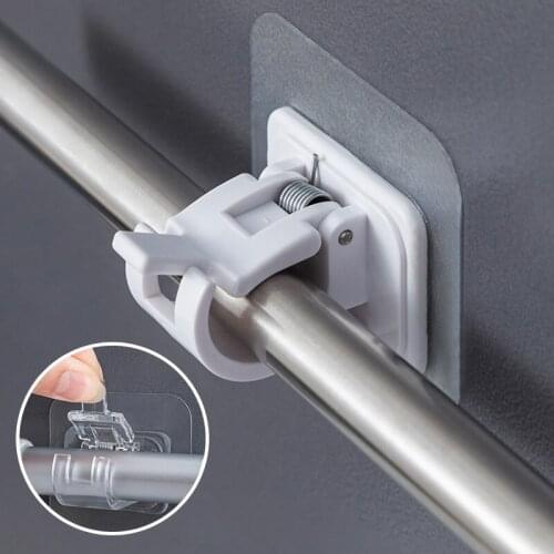 2pcs Self Adhesive Curtain Hanging Rod Brackets Organized Pole Holders Bathroom Room Towel Bar Hook Rail Clamps Fixed Clip