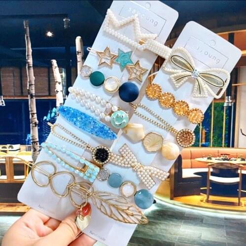 4Pcs/Set Acrylic Hair Clip For Women Hair Accessories Fashion Jewelry Simulated Pearl Hairpins Geometric Metal Barrette Headwear