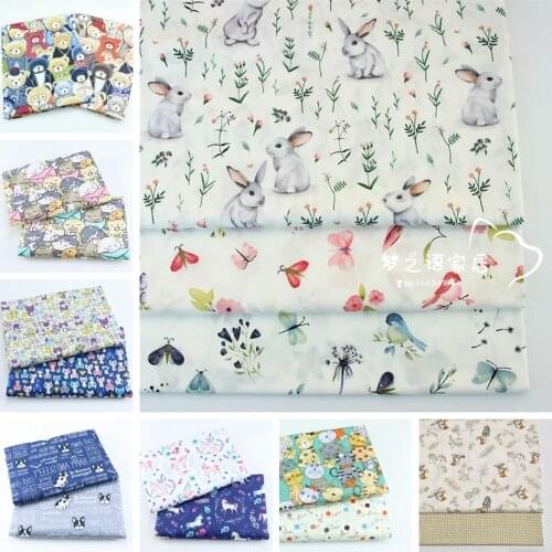 50x40cm Printed Animals Cat Unicorn Twill 100% Cotton Fabric for Sewing DIY Baby Child Clothing Fabric