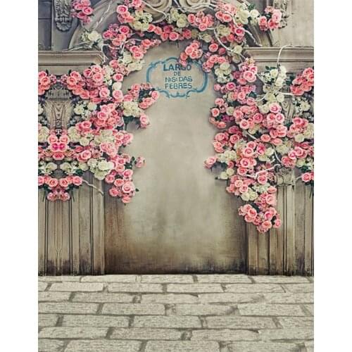 5x7ft Pink Flowers Rose Wooden Wall Photography Backdrops Photo Props Studio Background