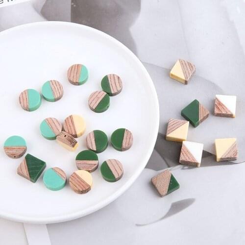 6pcs Hot Sale 2020 Personality Wood And Resin Contrast Color Stitching Square Pendant Earring For Women Diy Jewelry Accessories