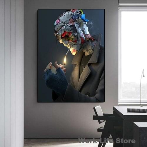 Abstract Man Smoking Canvas Art Paintings On The Wall Posters And Prints Wall Art Pictures For Living Room Decoration No Frame