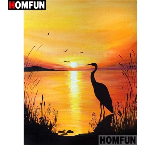 HOMFUN Full Square/Round Drill 5D DIY Diamond Painting "Lakeside Sunset" Embroidery Cross Stitch 5D Home Decor Gift A07809