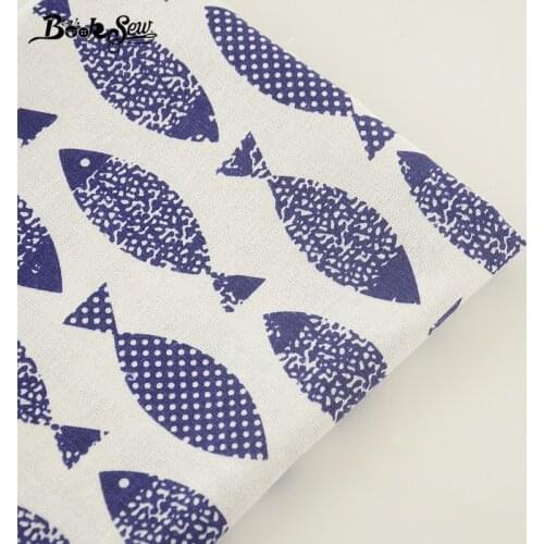 Booksew Home Textile Cotton Linen Fabric Fish Design Sewing Material Tissu Tablecloth Pillow Bag Curtain Cushion Zakka CM