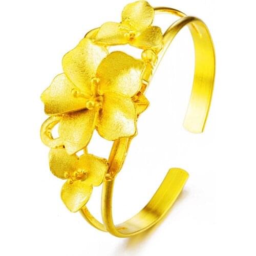 3-Flower Design Bangle Yellow Gold Filled Charm Exquisite Wedding Party Womens Bangle Bracelet Gift