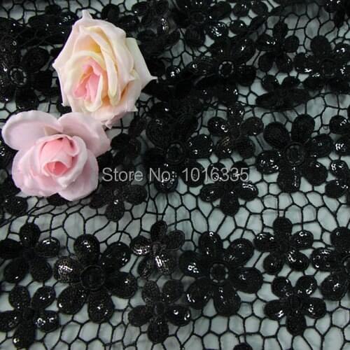 120CM Width Black african cord lace guipure lace fabric Sequin fabric for wedding DHL shipping