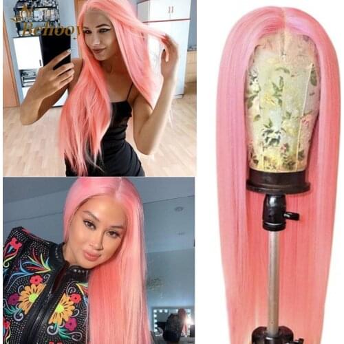 Long Silky Straight Wig Baby Pink Synthetic 13x4 Lace Front Wigs Heat Resistant Fiber Soft Hair For Women