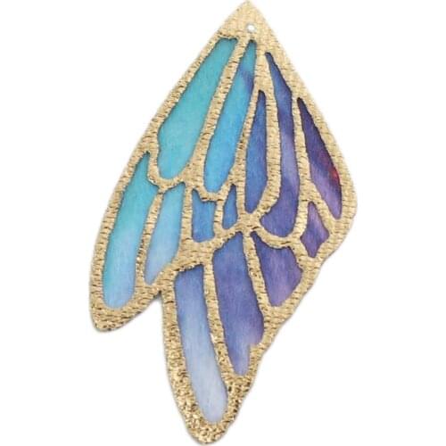 Doreen Box Fashion PU Fabric Pendants Butterfly Wing Multicolor DIY Making Earrings Jewelry Gifts Findings4cm/5cm/6cm, 5 PCs