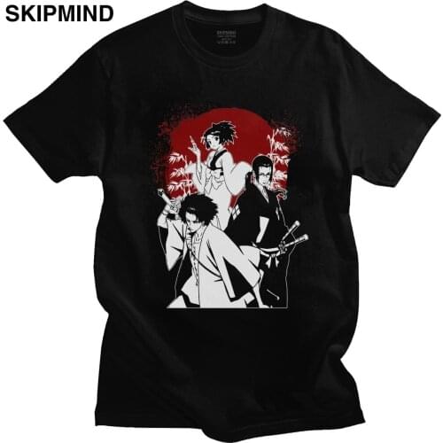 Trendy Samurai Champloo T Shirt Men Short Sleeves Pure Cotton Tee Crew Neck Japanese Manga Anime Lover T-shirt Mugen Fuu Jin Top
