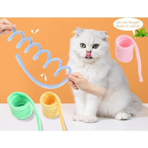 Cat Toys Macaron Color Soft Short Plush Toys Cat Mint Spring-shaped Playthings Kitten Teeth Bite Interactive Pet Supplies