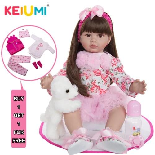 KEIUMI Fashion 24 Inch Reborn Baby Dolls 60 cm Silicone Vinyl Reborn Toddler Lifelike Princess Model With 2 Clothes Sets