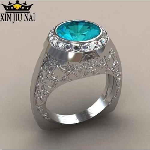 2019 New arrived gemstone ring inlaid zircon vintage carved Male domineering green Topaz Gemstone Ring retro carved finger ring