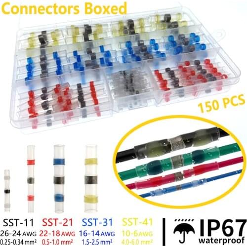 Solder Seal Heat Shrink Butt Connectors kit 0.25-6mm² 26-6 AWG Waterproof Flame Retardant Insulated Electrical Wire Terminals