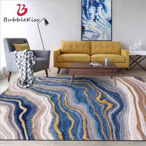 Bubble Kiss European Style Abstract Art Blue Gold Stone Pattern Carpet Non-slip Anti-wrinkle Bedroom Decor Area Rugs Home Mats