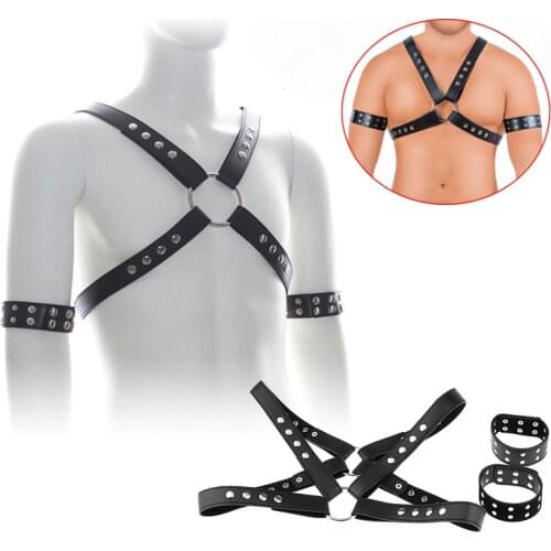 Leather Mens Chest Harness Strap,Fetish BDSM Hand Restraint Upper Arm Band,Snap Arm Straps,Cosplay Sexy Costume Exotic Sex Toys