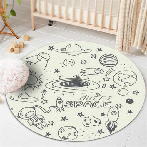 Nordic Space Cartoon Round Carpet Child Room Soft Washable Baby Floor Mat Cute Boy Bedroom Decor Play Mat Non-slip Kids Rug
