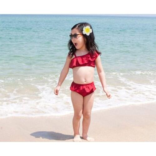 Swimwear girls children swimsuit baby bathing suit off shoulder ruffle princess beach wear kids two piece swimming clothes set