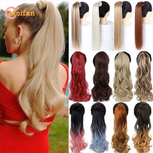 MEIFAN Straight Curly Clip In Hair Ponytail Extensions Natural False Hair Ombre Ponytail Hairpiece With Hairpins Synthetic Hair