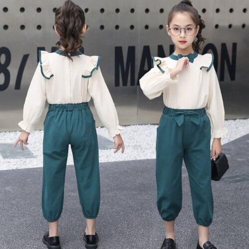 Girls O-Neck Spring Autumn Fashion Bow Korean Two Piece Christmas Cute Sportswear Teenage Kids Beautiful College Style Clothing