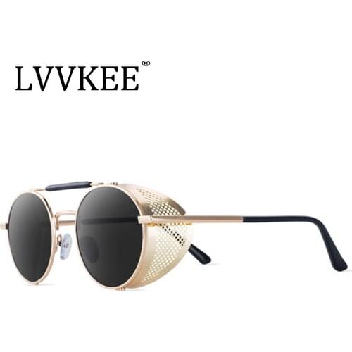 Fashion brand Designer Retro Steampunk Sunglasses Round Steam Punk Metal Shields Sunglasses Men Women UV400 Gafas de Sol