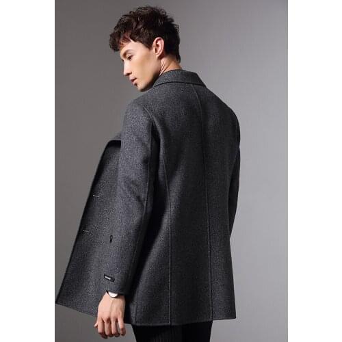 Handmade Double-side Woolen Autumn Winter Jacket Men 100% Wool Coats Windbreaker Long Coat Plus Size Abrigo Hombre MY1236