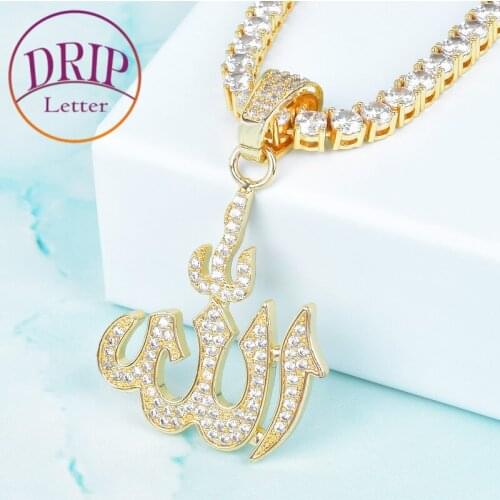 God Arabic Allah Pendant Mens Hip Hop Gold Plated Necklace Jewelry