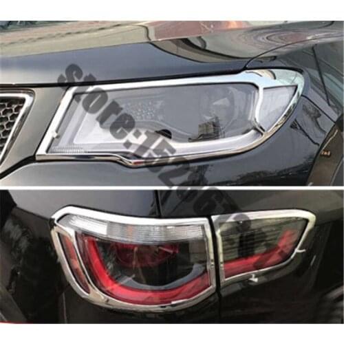 For Jeep Compass 2017-2020 ABS Chrome Front+Rear headlight Lamp Cover Fog light Lamp Cover Trim Car Styling