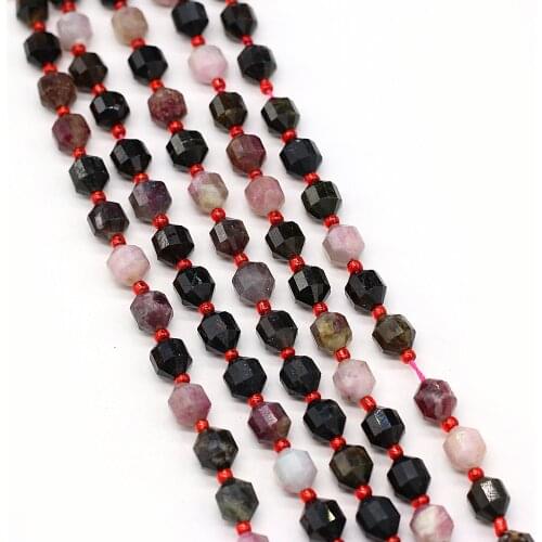 Natural Tourmalines Stone Beaded Faceted Column Shape Loose Beads For DIY Jewelry Making DIY Bracelet Accessories Size 8mm