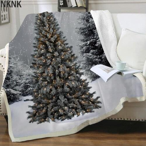 NKNK Brank Christmas Tree Blanket Snow 3D Print Pattern Bedspread For Bed Landscape Blankets For Beds Sherpa Blanket New Vintage
