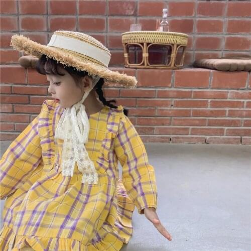 2-7 Y Toddler Girls Dress Spring New Girls Long Sleeve Plaid Dress Girl Costume New Arrival Korean Ruffle Kids Dresses For Girls