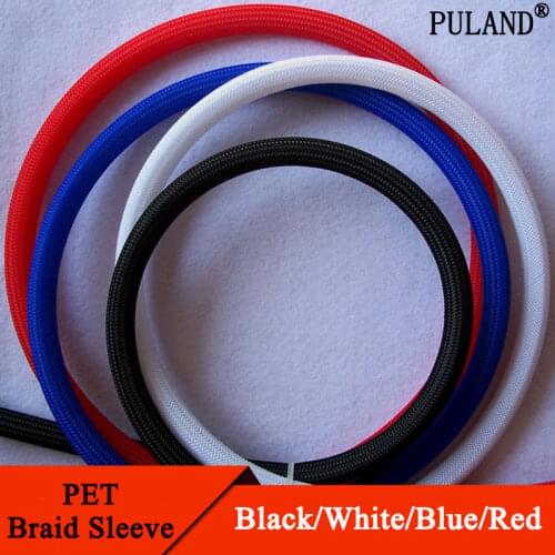 1M/5M Black+Blue/Red/UV Green+Yellow Tight High Density PET Braided Sleeve 3 - 30mm Insulated Line Cable Protection Expandable
