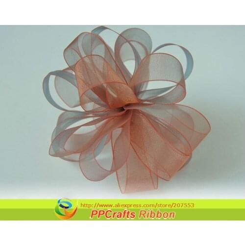 PPCrafts 1 inch 25mm Colorful Edge Ombre Organza Sheer Ribbon ~ Coffee / Brown Colors series ~ 200yds/roll Free Shipping