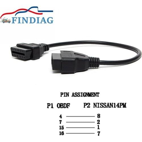 Professional Power Adapter Support For Nissan 14 Pin to OBD2 Female 16 Pin Adapter OBD OBDII Connector